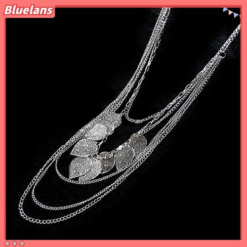 [BLS] Wanita Multi-layer Kalung Bohemia Liontin Daun Sweater Panjang Rantai Perhiasan