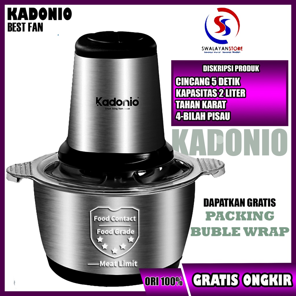 Chopper Stainless 2L KADONIO Blender Daging Penggiling Daging Multifungsi Meat Grinder KL-FB01