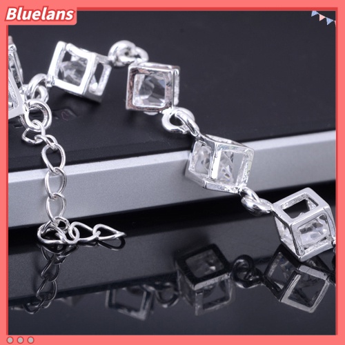 [BLS] Gelang Perak Wanita Berlapis Kubus Berlian Imitasi Bening Perhiasan Pesta Pertunangan