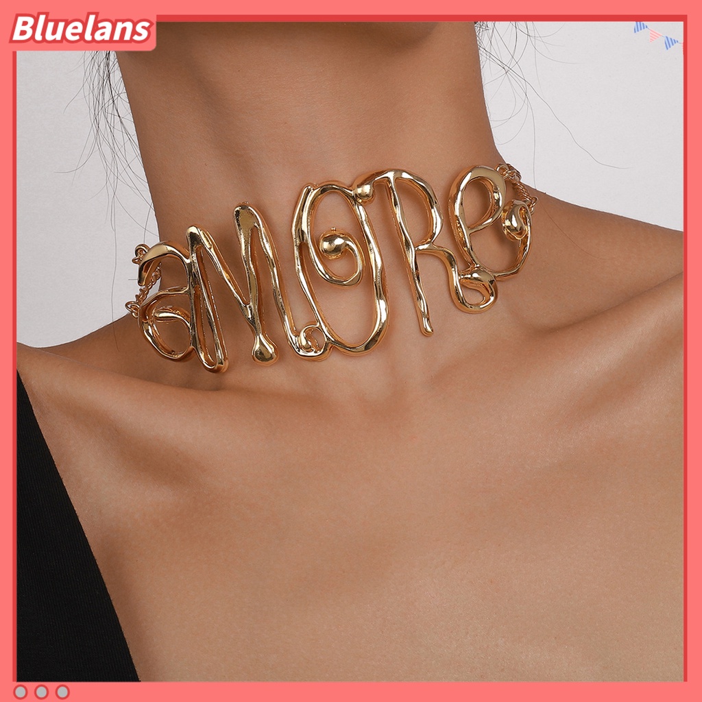 [BLS] Kalung Choker Vintage Hip Hop Shiny Letter MORE Butterfly Dekoratif Hadiah Wanita Rantai Logam Kalung Pendek Retro Perhiasan