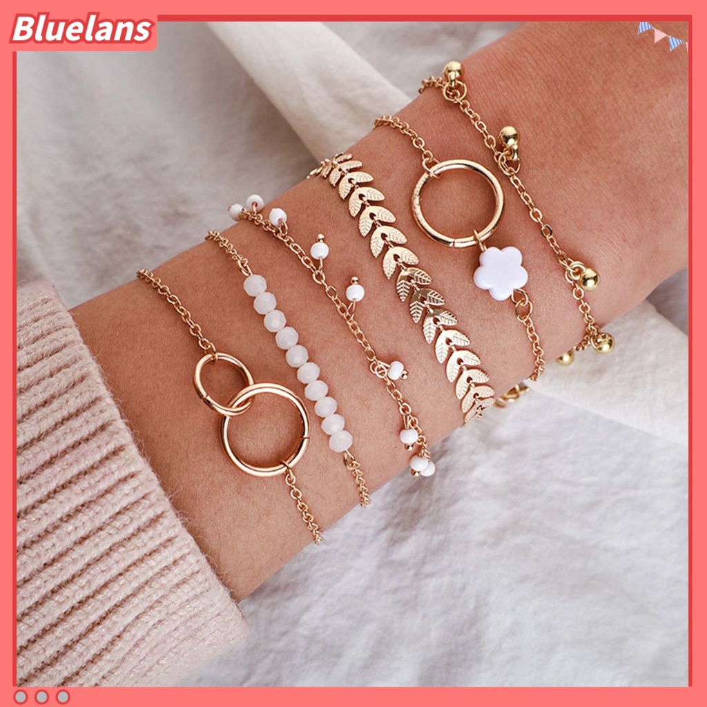 [BLS] 6pcs Gelang Wanita Stackable Circle Jewelry Adjustable Bright Luster Bracelets Untuk Pesta
