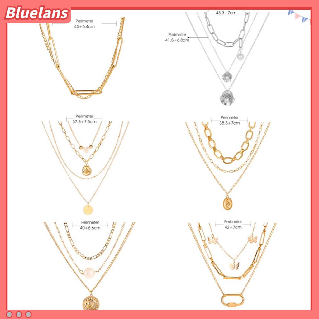 [BLS] Wanita Kalung Multi Bentuk Hip Hop Dipanjangkan Panjang Bentuk Bintang Multi-layer Lady Necklace Daily Jewelry