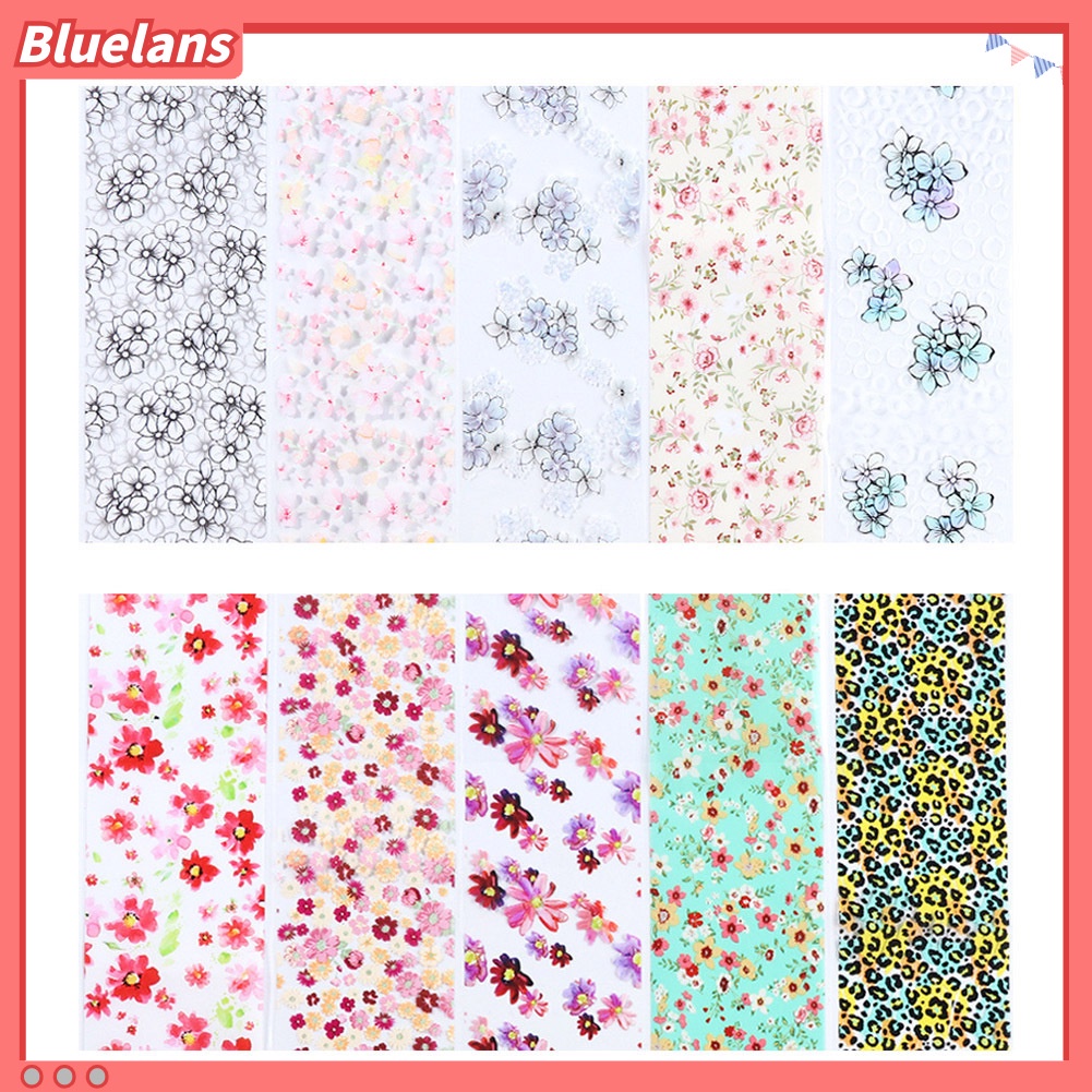 [BLM] 10lembar Langit Berbintang Motif Bunga Nail Art Stiker Transfer Decals Manicure Decor