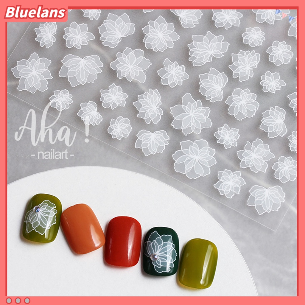 [BLM] Manicure Decal Universal Kertas Ringan Tembus Cahaya Bunga Putih Stiker Manicure Untuk Wanita
