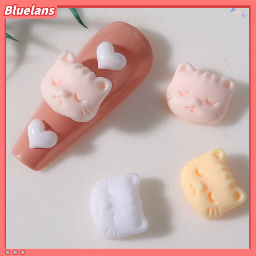 [BLM] 30pcs /Set Ornamen Kuku Efek 3D Tidak Luntur Warna-Warni Kepala Kucing Kuku Berlian Gaya Peri Dekorasi Untuk Wanita