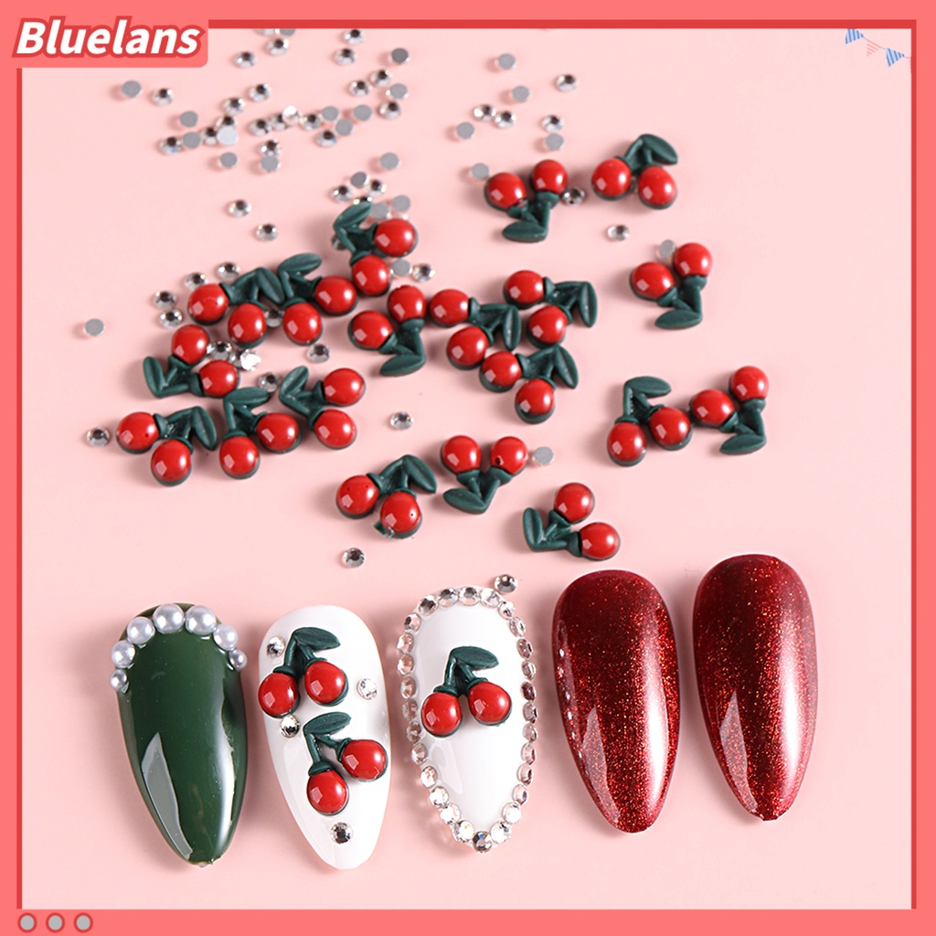 [BLM] 20 /40 Pcs Dekorasi Kuku Datar Kembali Cherry Charms Nail Tips Aksesori Kreatif 3D Manicure Craft Ornamen Perlengkapan Kuku