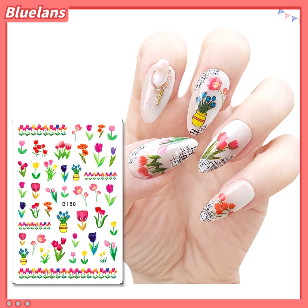 [BLM] 1set Stiker Kuku Pola Indah Tahan Air Resin Motif Tulip Stiker Kuku DIY Nail Art Gadget Perlengkapan Kuku