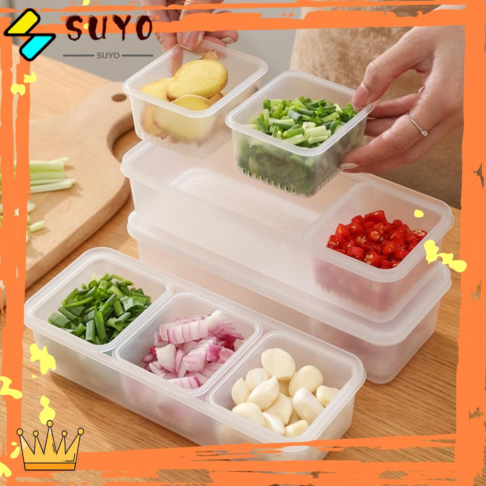 Suyo Garlic Fresh-keeping Box Transparan Kulkas Freezer Organizers Dapur Gadget Sealing Kotak Penyimpanan Makanan Kotak Sayur Dengan Penutup