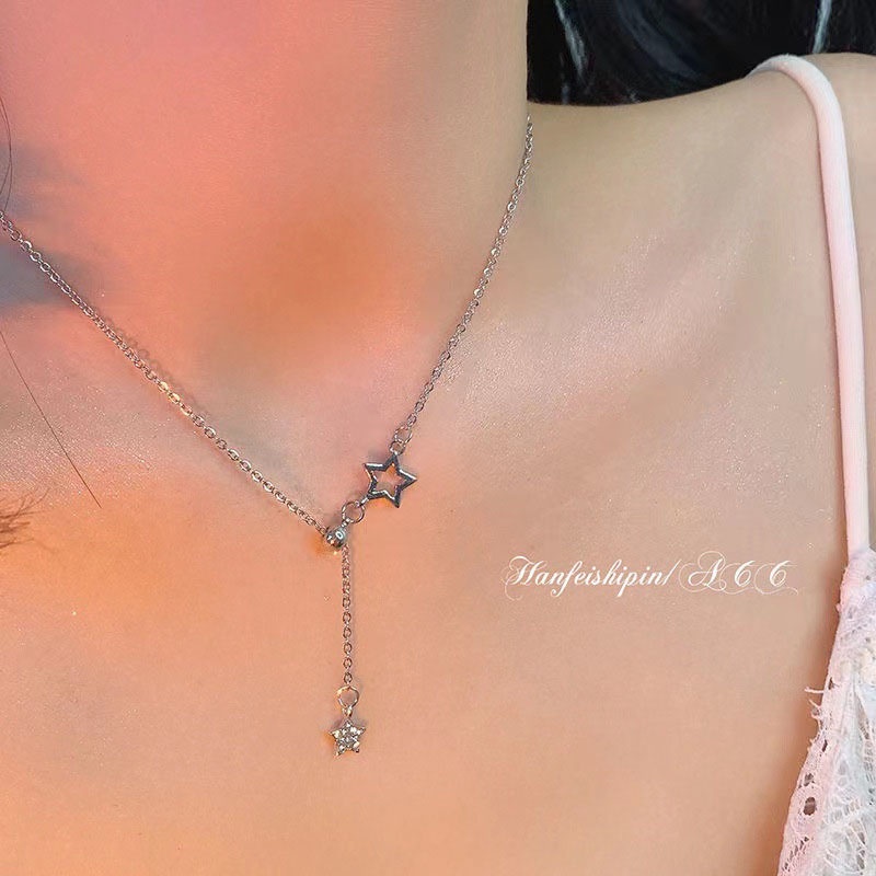 Kalung Geometris Bintang Ganda Fashion Alloy Berlian Imitasi Untuk Wanita