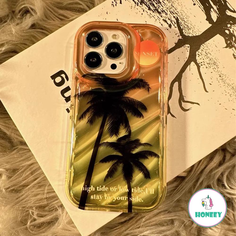 IPHONE Sunset Coconut Tree Case Untuk Iphone14 13 12 Pro Max11Fashion Laser Reflektif Shockproof Bening Sarung Hp