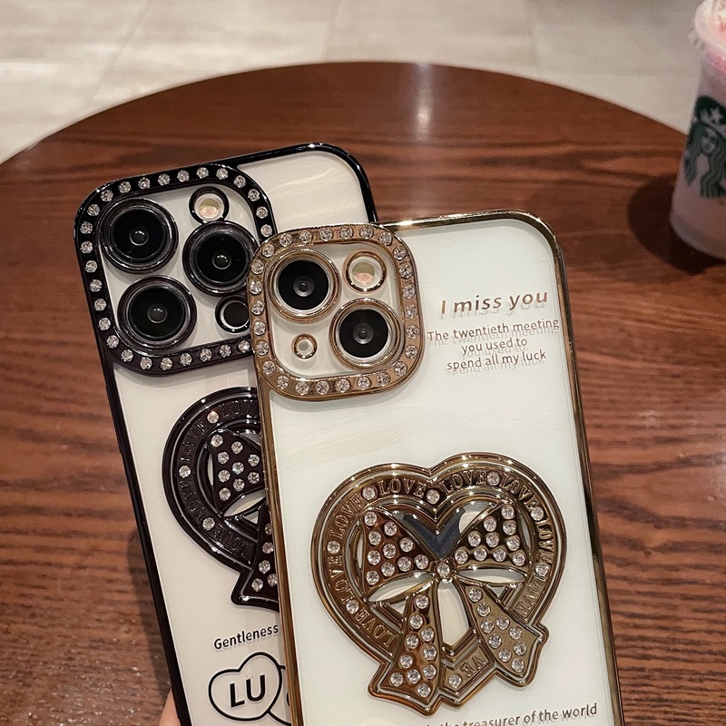 Aesthetic love case iphone 14 pro max case Iphone12 13 pro Max14 plus 11 pro max Mewah Berlapis Berlian Transparan Perlindungan shockproof soft case