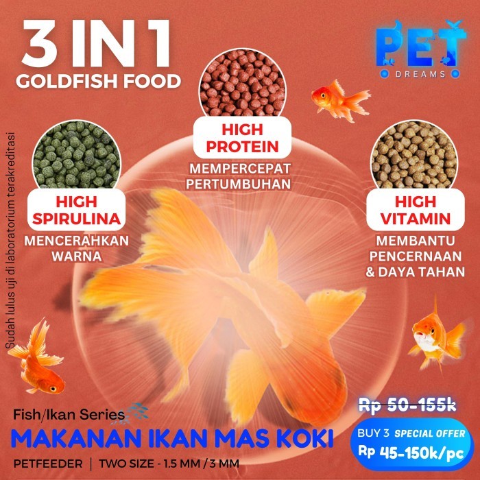 PELET PREMIUM IKAN MAS KOKI - PAKAN PREMIUM IKAN MAS KOKI 1.5MM &amp; 3MM