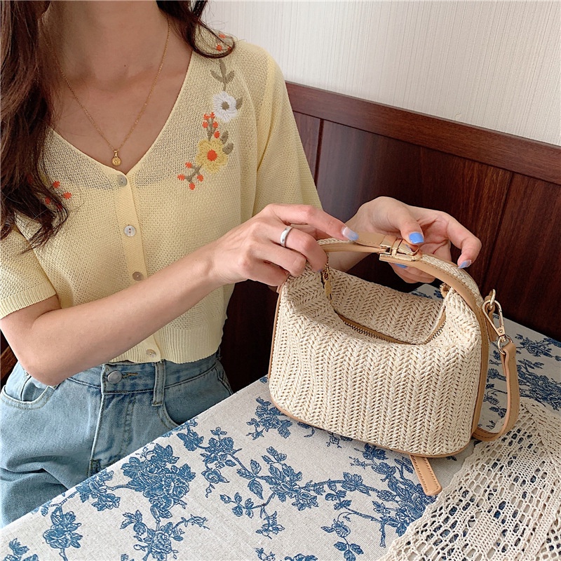 BAO057 Tas Selempang Wanita Tas Jinjing Cewek Straw Bag