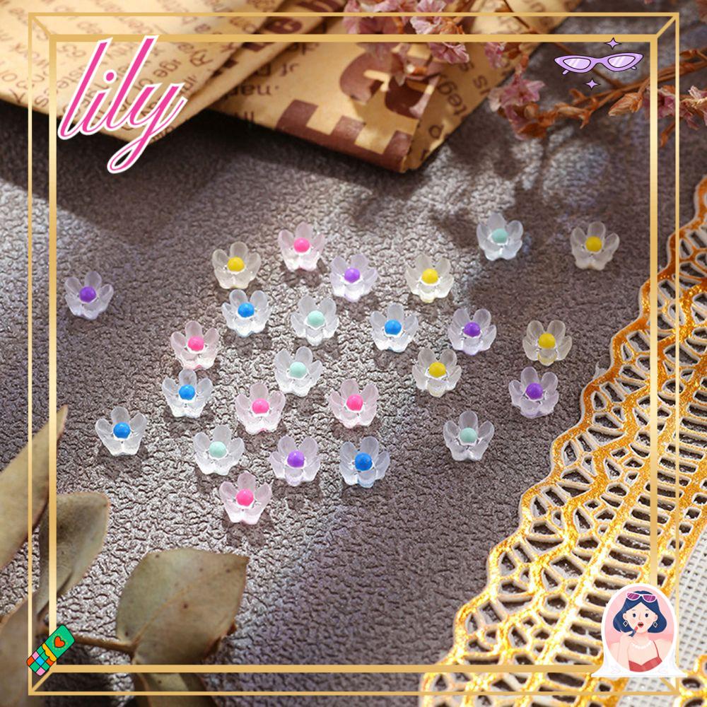 Lily30 Charms Kuku Bagian Berlian Imitasi 3D Bunga Lucu Desain Seni