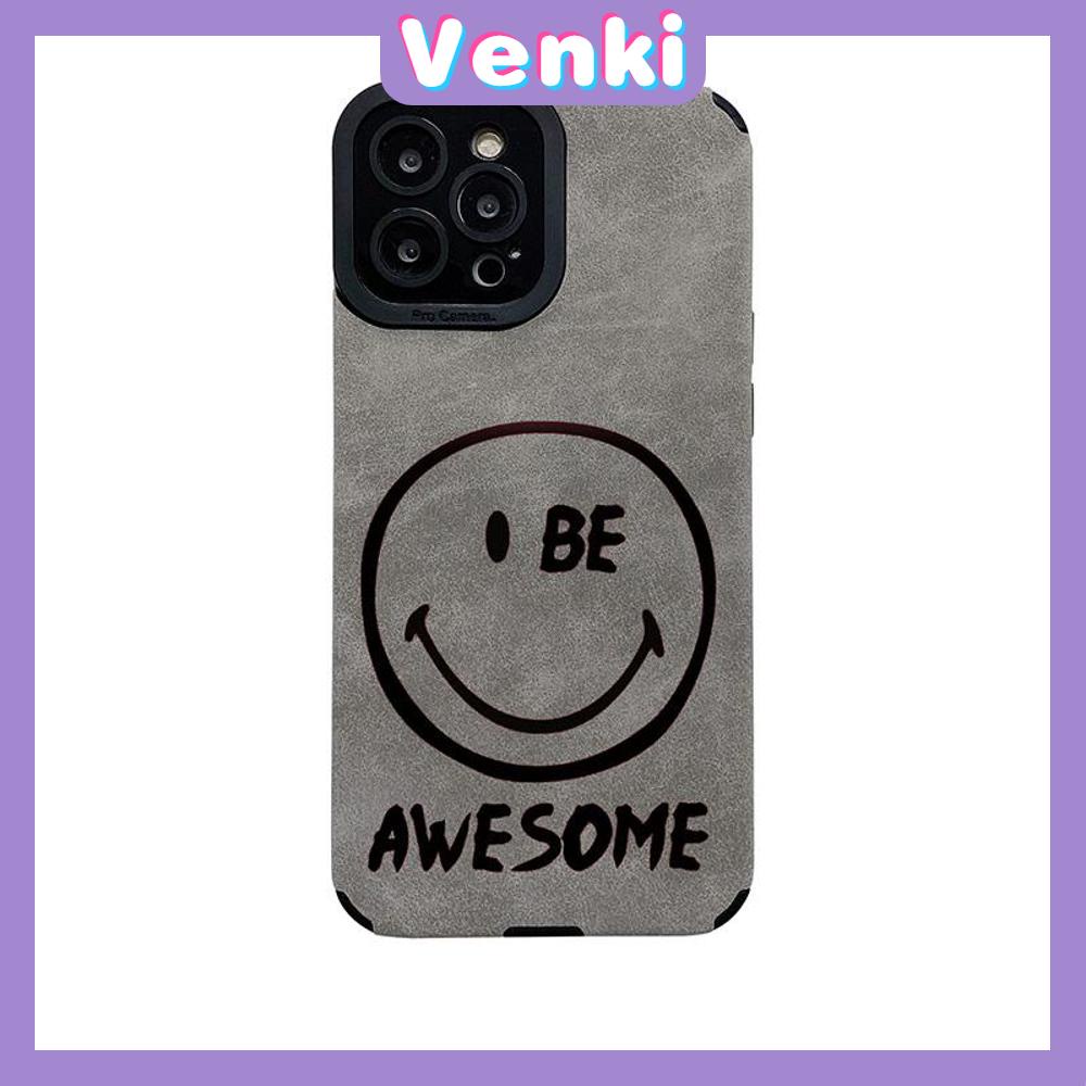 VENKI - Untuk iPhone 11 Case Leather Pupil Suede Cover Soft Shockproof Cover Camera Simple Creative Smile Kompatibel dengan iPhone 14 13 Pro max 12 Pro max xr xs 7Plus 8Plus