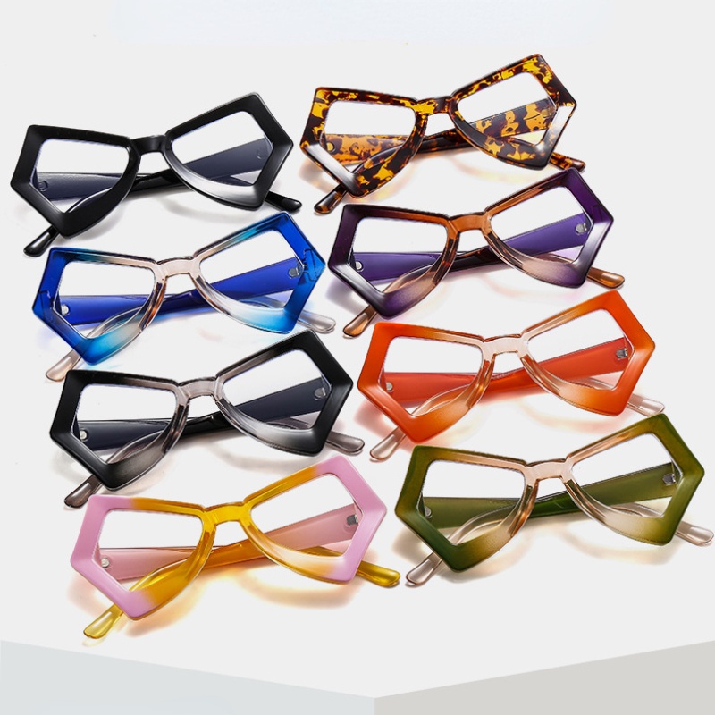 (YUZHU) Desain Mode Baru Kacamata Kebesaran Tidak Teratur Cat Eye Anti Blue Light Colorful Butterfly Eyeglasses