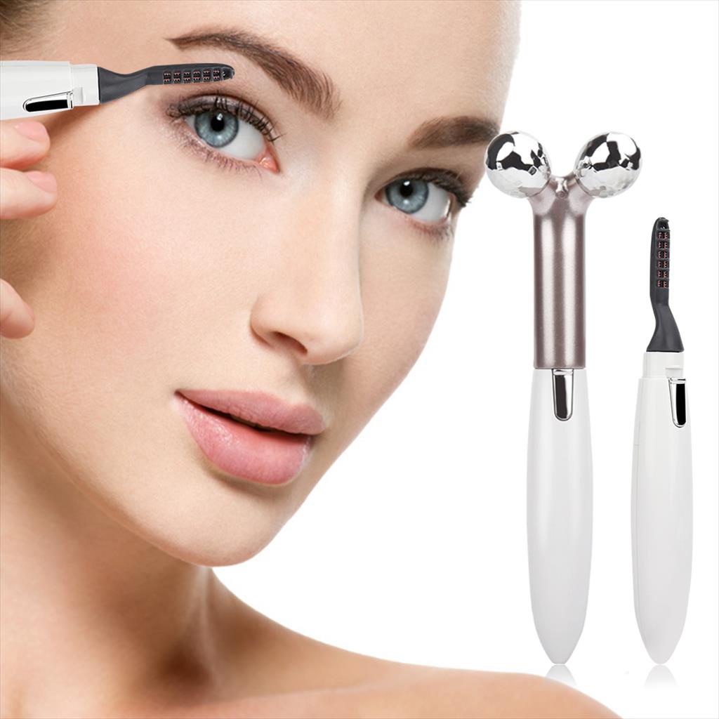 2IN1 EYELASH CURLER WITH DIAMOND CUT MASSAGE BALL PENGGERITING BULU MATA ROL PIJAT WAJAH ELEKTRIK