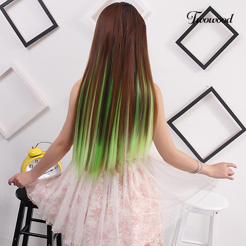 Twowood Mixed Color Clip in Straight Long Hair Extension Cosplay Pesta Wanita Sopak