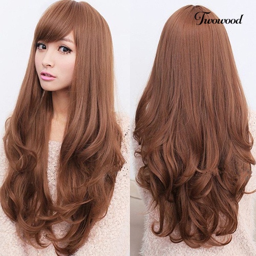 Twowood Wanita Fashion Panjang Keriting Bergelombang Wig Cosplay Rambut Ekstensi Penuh Wig Dekorasi Pesta