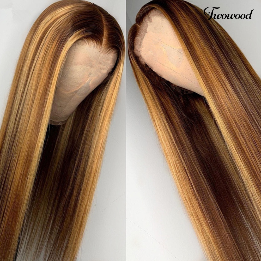 Twowood Wanita Warna Gradien Sintetis Panjang Lurus Pewarna Rambut Palsu Wig Sopak