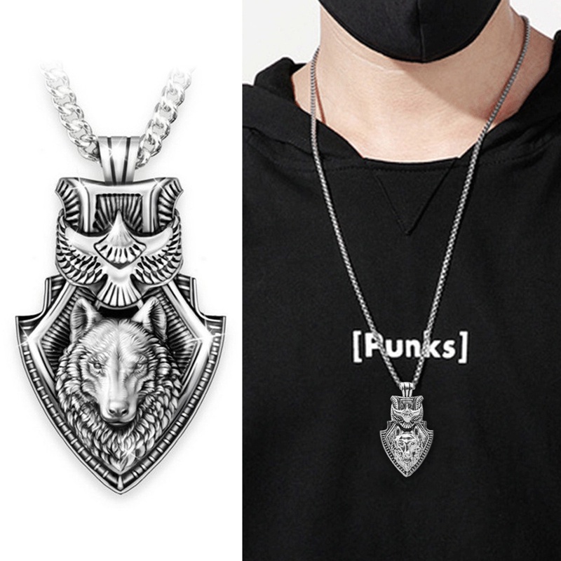 Pria Serigala Kepala Hip Hop Liontin Relief Stainless Steel Kalung Retro Serigala India Totem Hewan Liontin Jalan Hip Hop Pesta Pria Kalung