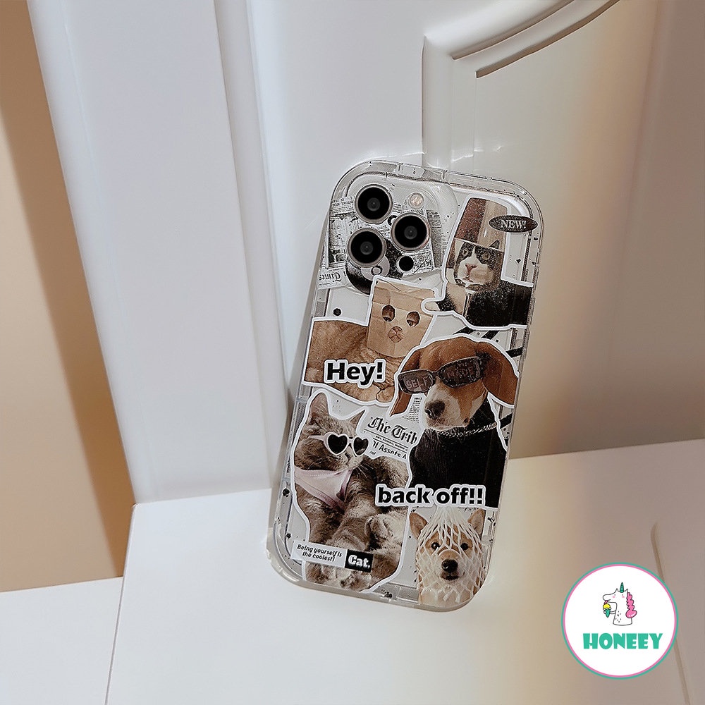 IPHONE Retro Lucu Musim Panas Kacamata Hitam Puppy Cat Casing Ponsel Jernih Untuk Iphone14 13 12 11 Pro Max14 Plus Airbag Casing Ponsel Lucu Soft Cover