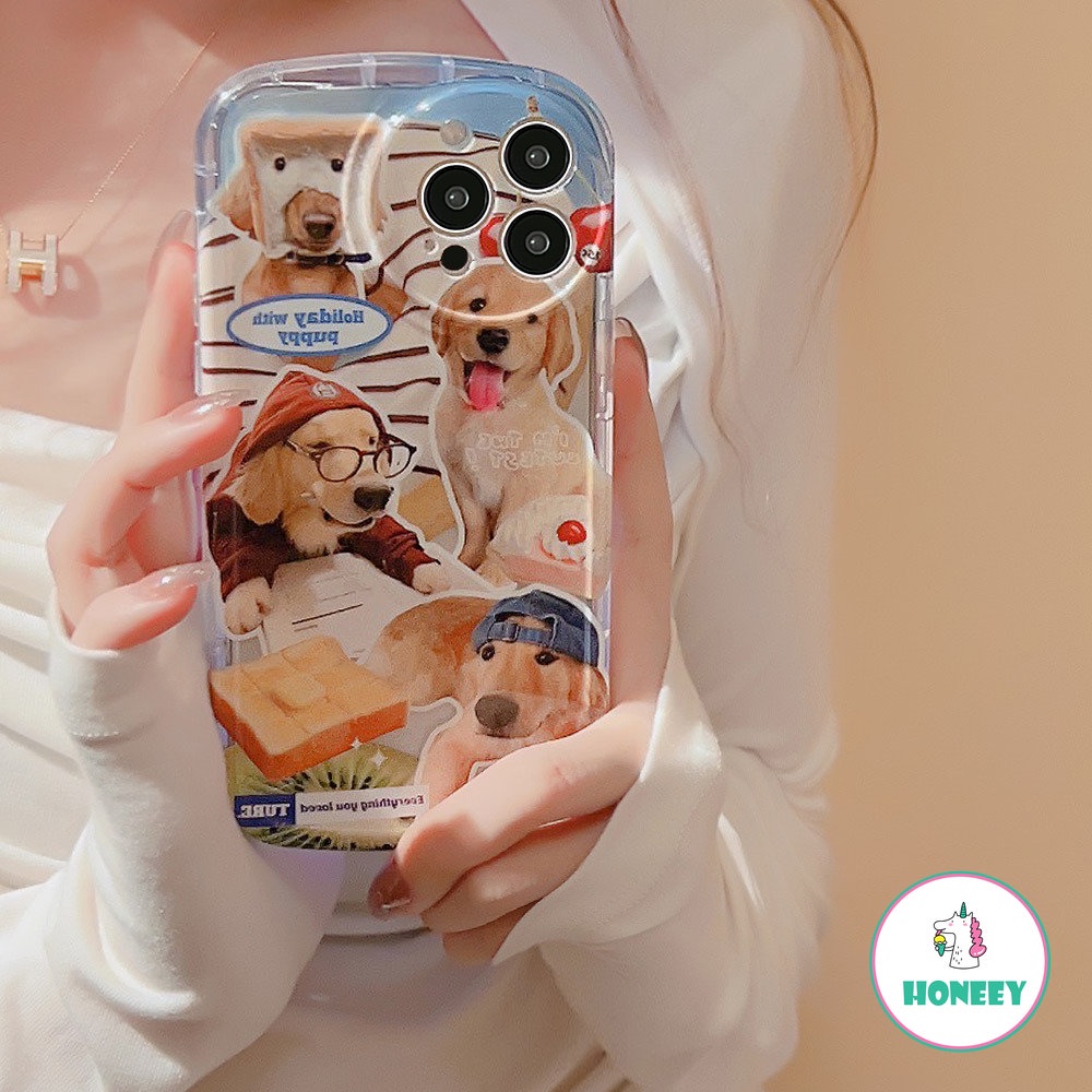 IPHONE Kacamata Anjing Roti Bakar Lucu Puppy Cowboy Kartun Phone Case Untuk Iphone14 13 12 11 Pro Max14 Plus Bantal Udara Lucu Shockproof Soft Cover