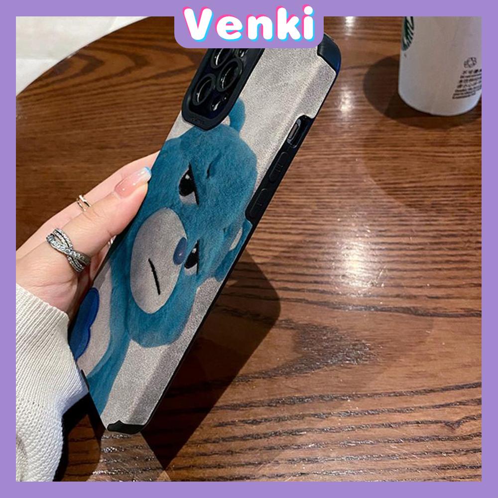 VENKI - Untuk iPhone 11 Case Leather Pupil Suede Case Soft Shockproof Case Camera Simple Cute Blue Bear Kompatibel dengan iPhone 14 13 Pro max 12 Pro max xr xs 7Plus 8Plus