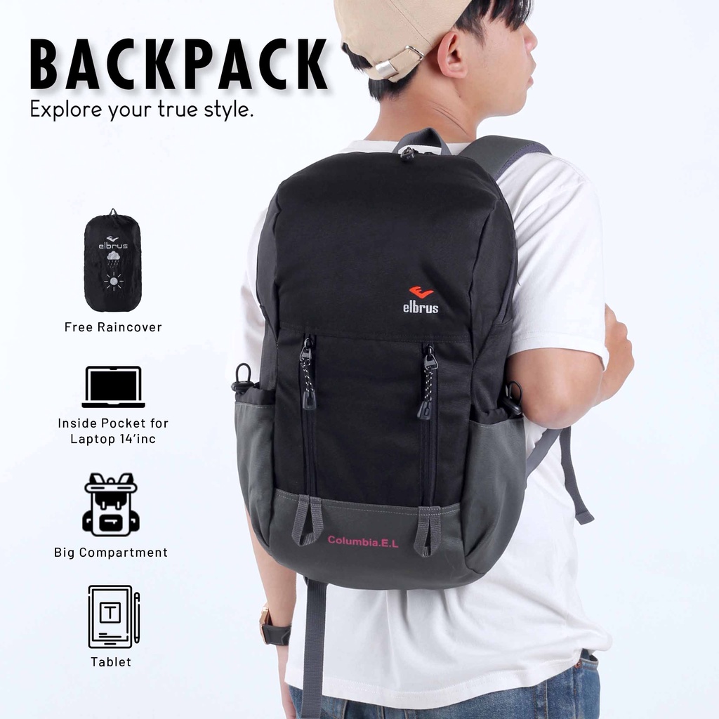 Tas Ransel Sekolah Kerja Elbrus Columbia EL Free Rain Cover Slot Laptop