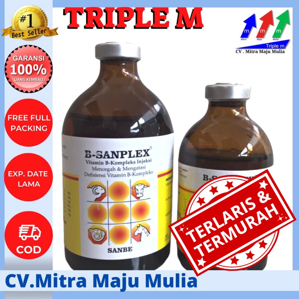 B Sanplex 50 ml dan B Sanplex 100 ml Vitamin B komplek Hewan SANBE