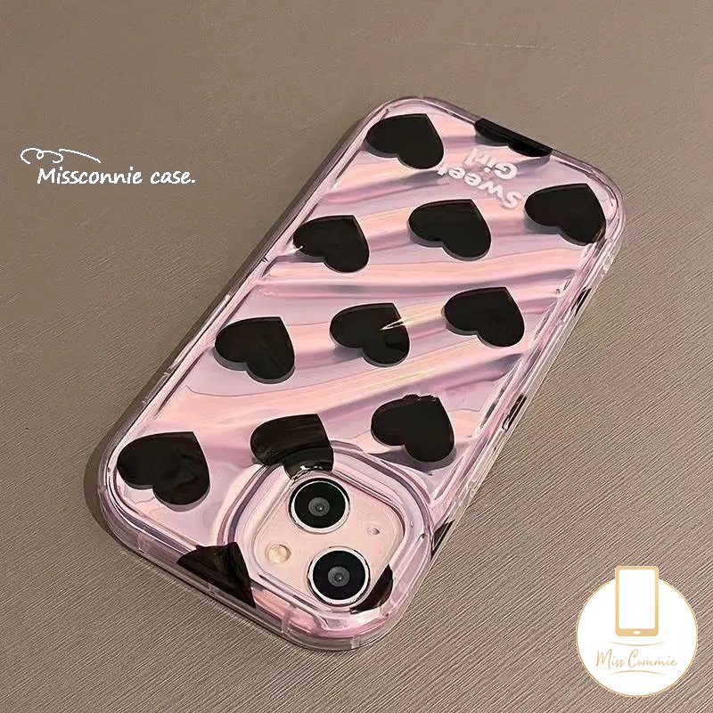 IPHONE Mewah Kartu Laser Dazzle Warna Cinta Hati Case Kompatibel Untuk Iphone11 13 14 12 Pro MAX 6 6S 78 Plus XR X XS MAX 7Plus 8Plus SE 2020 Kreatif 3D Stereo Motif Bergelombang Cover