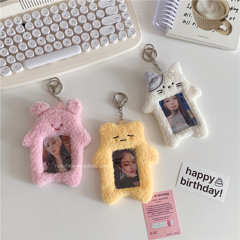 Plush Card Holder INS Lucu Kartun Kampus Penyimpanan Kartu Makan Aidou Kartu Kecil Pajangan Foto Polaroid Tas Liontin