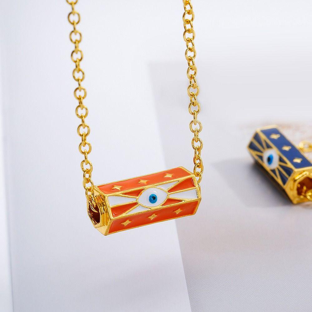 Mxbeauty Aksesoris Perhiasan Wanita Kreatif Minoritas Huruf Geometris Square Choker Enamel Tembaga Setan Mata Kalung