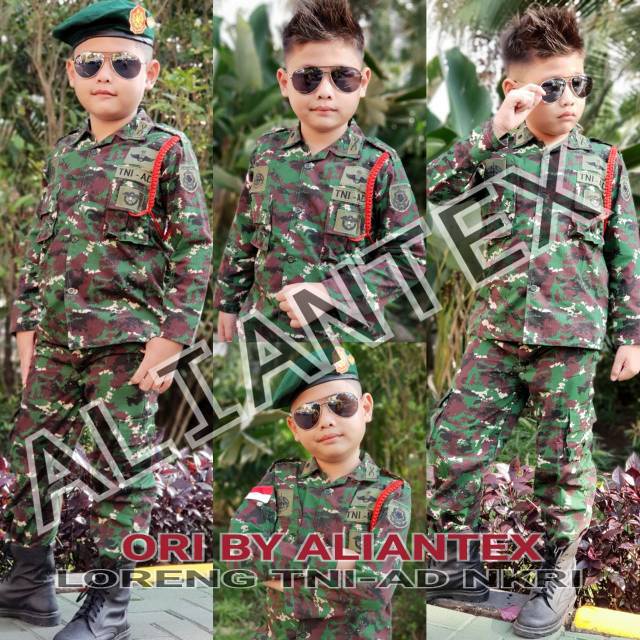 TERMURAH TALIKUR PELUIT BARET EMBLEM BAJU KOSTUM PROFESI LORENG ANAK TNI-AD NKRI TERLARIS