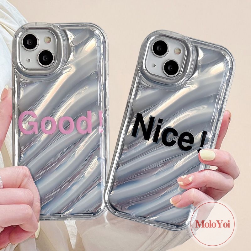 Dazzle Color Luxury Laser Card 3D Stereo Corrugation Case Kompatibel Untuk IPhone 7Plus XR XS X Max11 14 13 12 Pro Max 7 6 8 6S Plus SE 2020huruf Simple Bagus Bagus Soft Cover