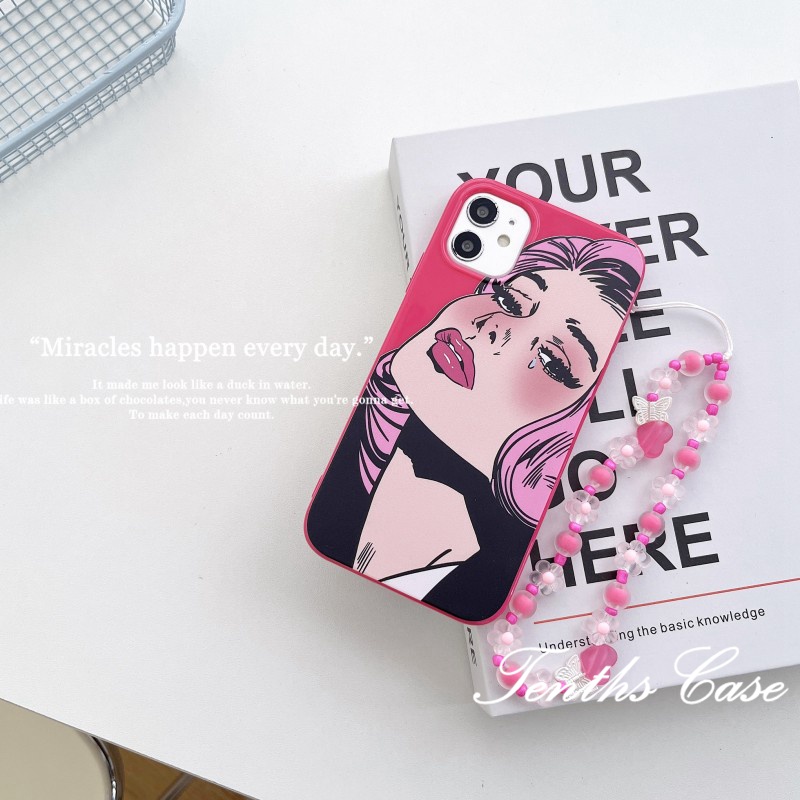 IPHONE Kompatibel Untuk Iphone14 13 12 11 Pro Max X XR Xs Max8 7 6 6s Plus Se2020Sarung Tahan Guncangan Gaya Manis Dan Keren Fashion Girl Pattern Phone Case Dengan Lanyard