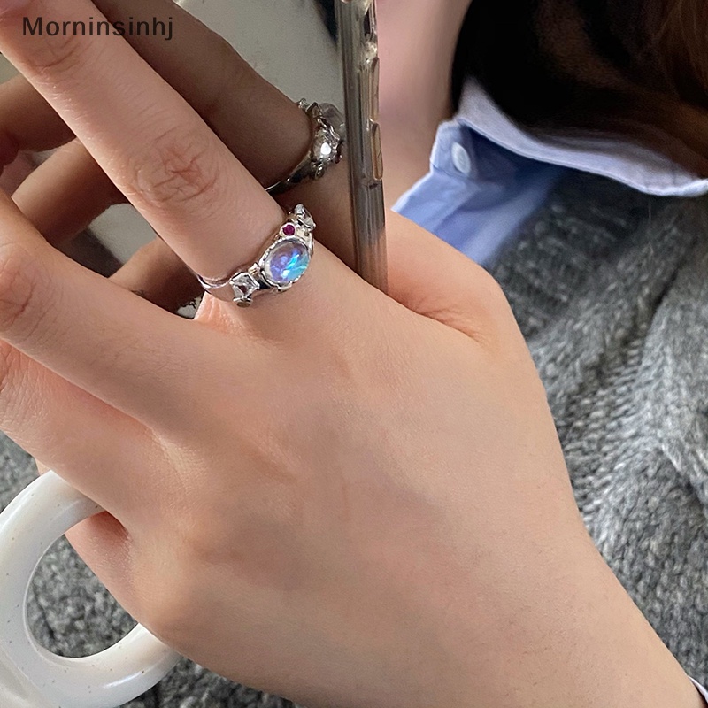 Mornin Vintage Moonstone Rings Zircon Pink Diamond Open Adjustable Finger Rings Perhiasan Fashion Perhiasan Aesthetic Untuk Hadiah Ulang Tahun id