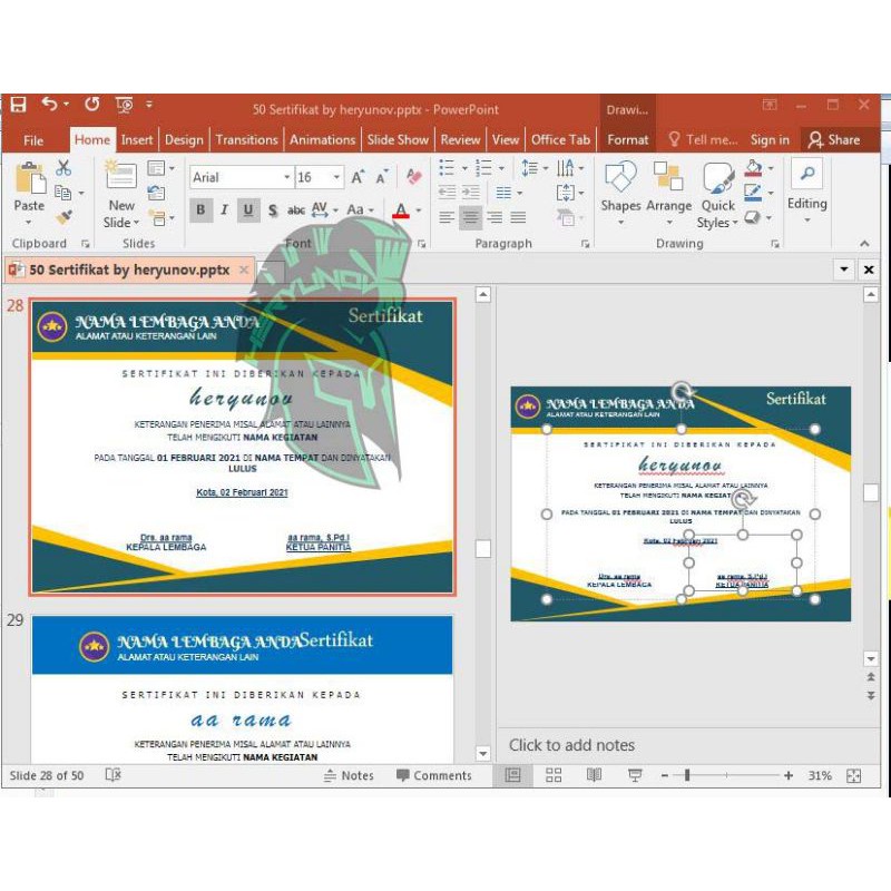 Template Sertifikat PowerPoint dan Word