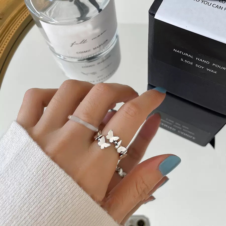 Roselife Korea Glossy S925 Perak 3D Terkait Kupu-Kupu Terbuka Cincin Untuk Wanita Perempuan Trendi Jari Rings Adjustable Fashion Jari Manset Perhiasan Aksesoris