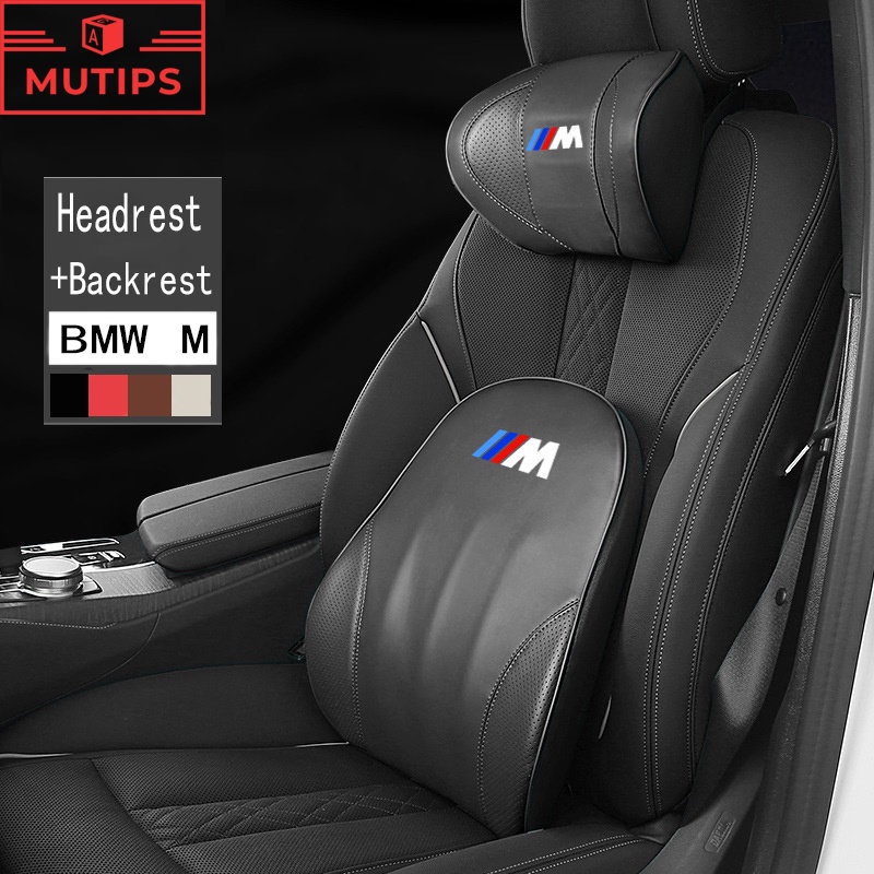 Bmw M Power Jok Mobil Kulit Headrest Bantal Back Support Memory Cotton Foam Lumbar Head Neck Cushion Untuk F10 F30 E39 E60 X1 E84 F48 E36 E46 E30 E90 F25 X3 E83 X5 F15