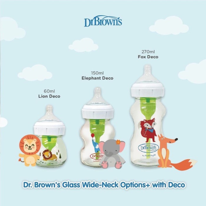 Dr Brown Browns Glass Wide Neck Opt+ Botol Susu Kaca Anak Bayi DECO