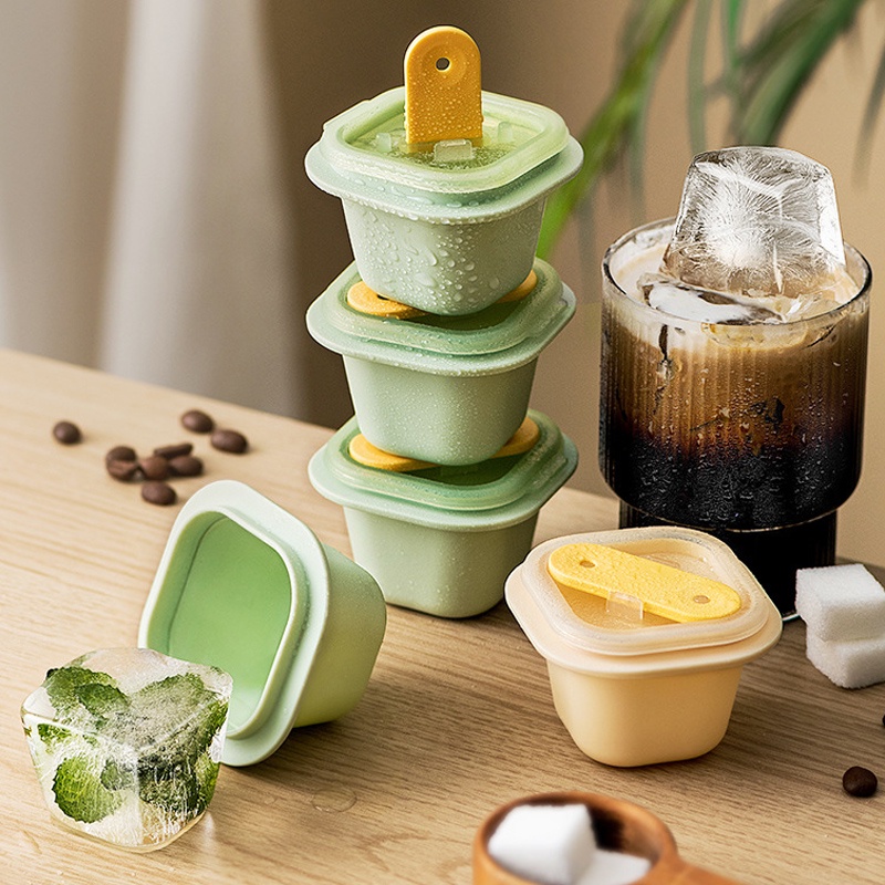 [Unggulan] Cetakan Es Batu Persegi Dengan Stik Es Loli Silikon Food Grade Ice Cream Mould Ice Ball Maker Untuk Minuman Musim Panas DIY Jelly Puding Aksesoris Dapur