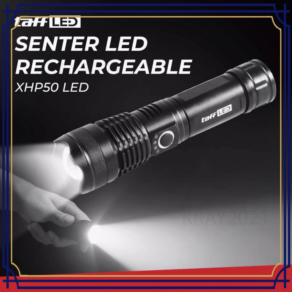 TaffLED Senter LED USB Recharge XHP50 1x18650 + EU Adaptor JHS522X