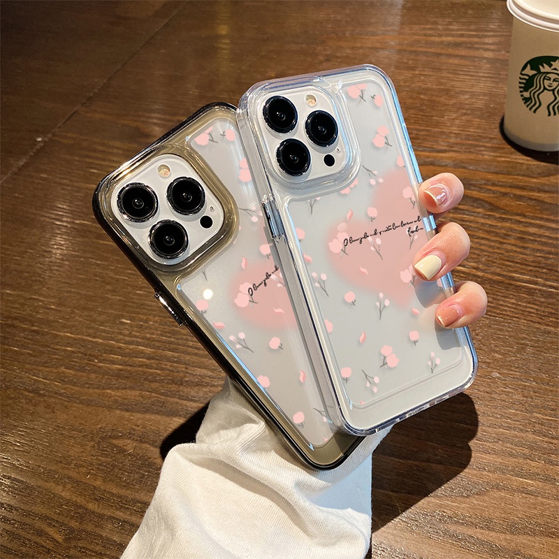 Casing Hati Bunga Pink Untuk IPhone Kompatibel6 7 8 6Plus 7Plus 8Plus 11 14 Pro Max X XS XR 11 12 13 14 Pro Max SE 2020 2022 Plating Electroplated Buttons Shockproof Cover