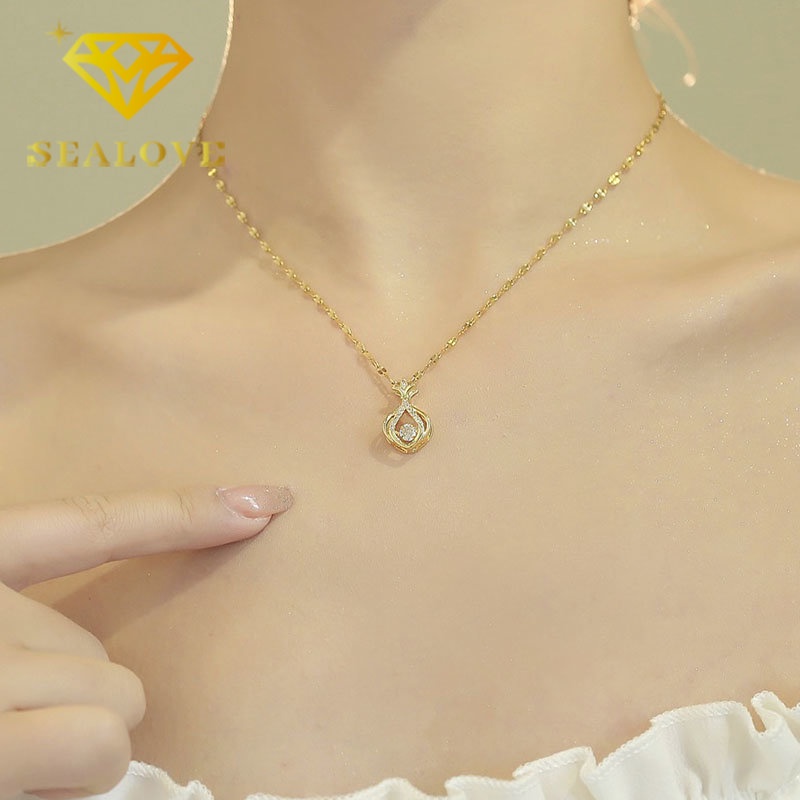 Kalung Titanium Wanita Anti Karat Berlian Keberuntungan Emas 18K Aesthetic Cantik Korea Aksesoris Perhiasan