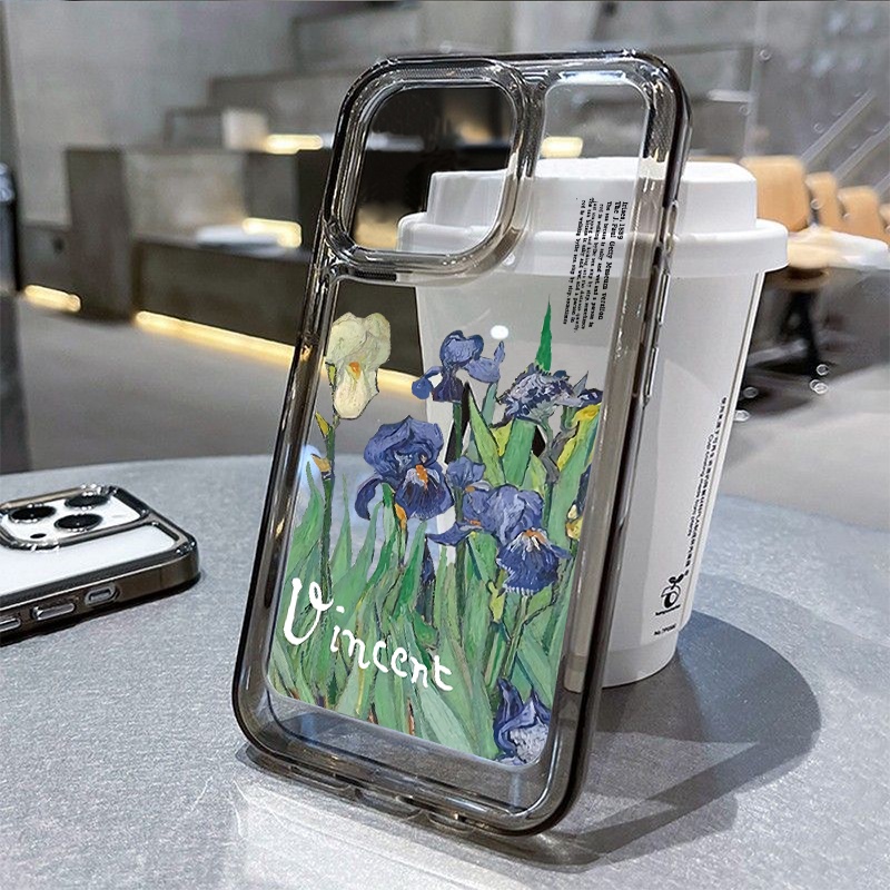 IPHONE Art Painting Flower Case Untuk Iphone6 Kompatibel 7 8 6Plus 7Plus 8Plus 11 14 Pro Max X XS XR 11 12 13 14 Pro Max SE 2020 2022 Plating Electroplated Buttons Shockproof Cover