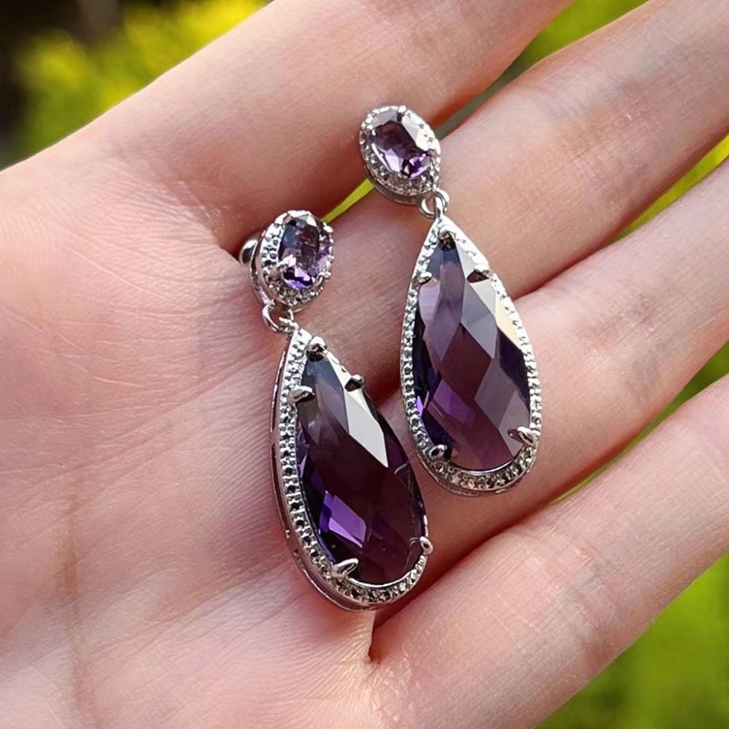 Pear Ungu Cubic Zirconia Drop Earrings Menawan Telinga Aksesoris Untuk Wanita Cantik Pesta Pernikahan Statement Perhiasan Hadiah