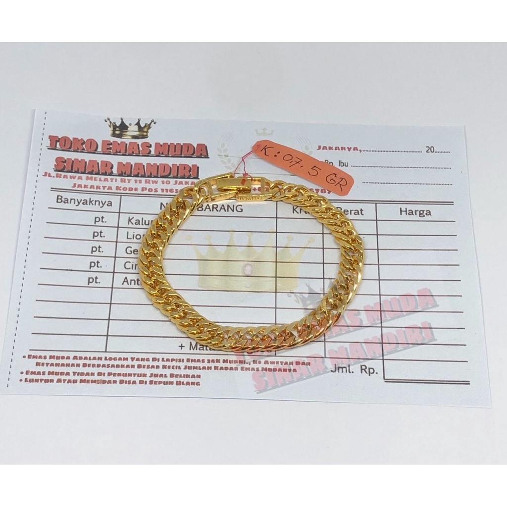 COD Emas Muda Gelang Tangan Wanita Dewasa Kadar K77,9 5Gr / Gelang Tangan Motif Rantai Lengkap Denga