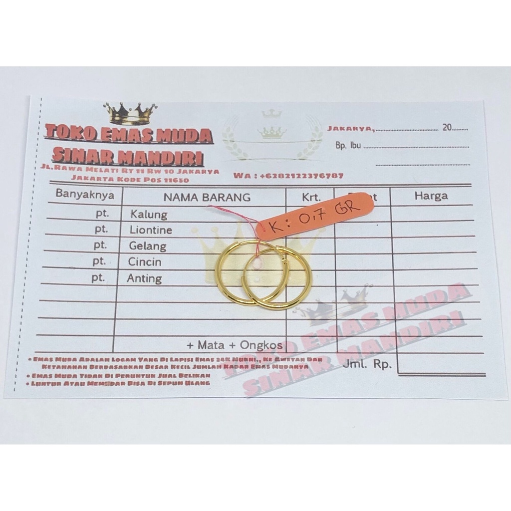 COD Emas Muda Kadar 77,9 Anting Emas Bulat Satu Pasang / Anting Emas Muda 0,7 Gr Anak Dan Dewasa Len