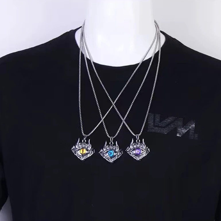 Kalung Punk Tengkorak Kambing Mata/Kalung Liontin Mata Setan Gelap/Kalung Pesona Hip Hop Rock/Retro Evil Punk Alloy Necklace/Perhiasan Fashion Pria